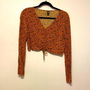 M yellow floral long sleeve crop top